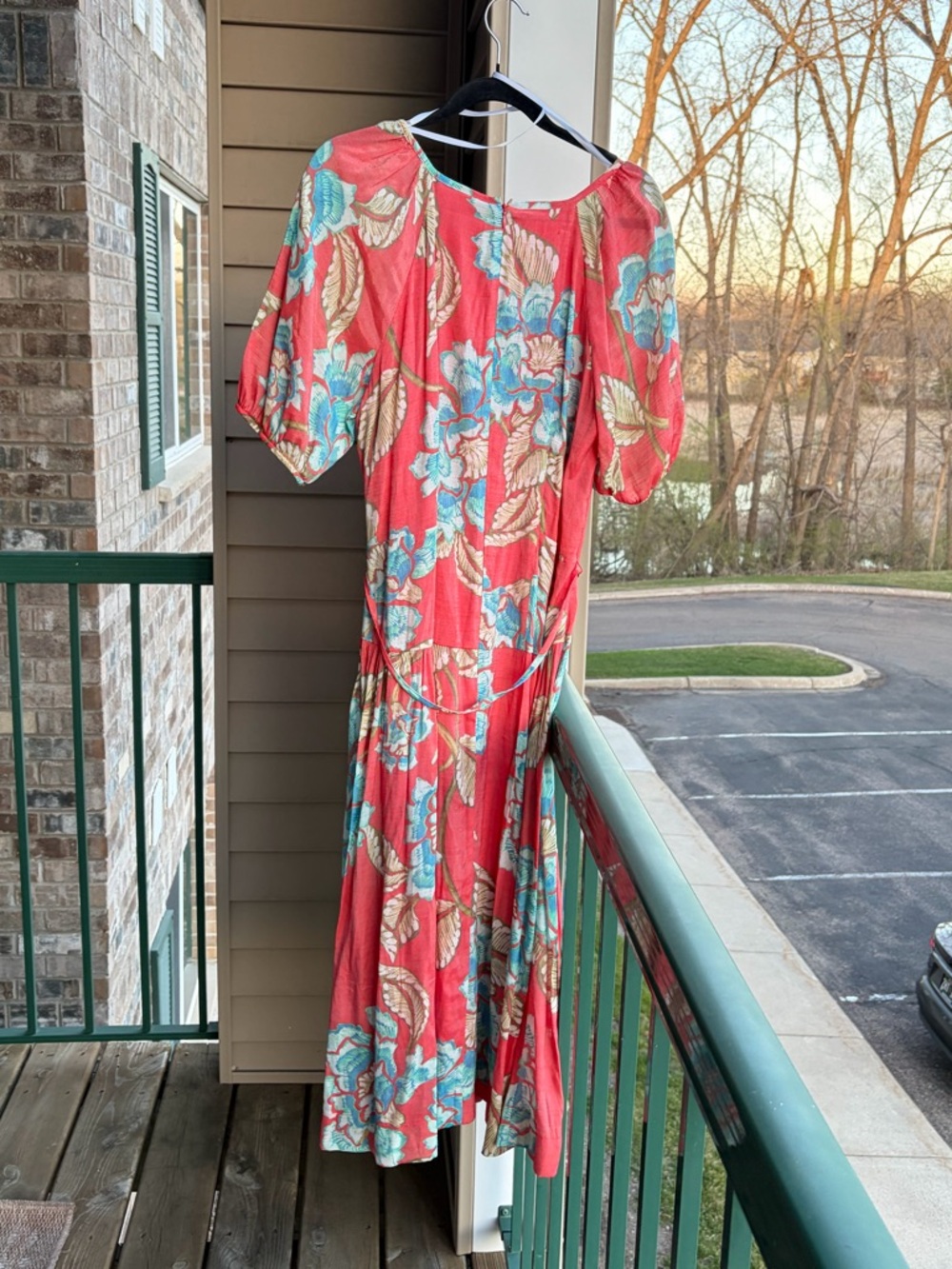 🆕🍒The Good Journey Floral Midi Dress Size L Coral Pink Blue Boho  Vacation - Picture 4 of 17